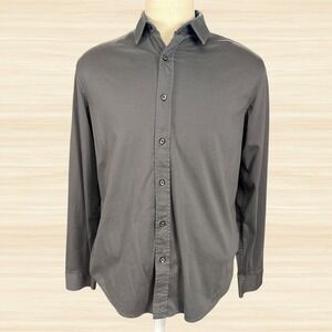 Buttercloth Regular Fit Long Sleeve Button Up Shirt Gray 100% Cotton Mens L